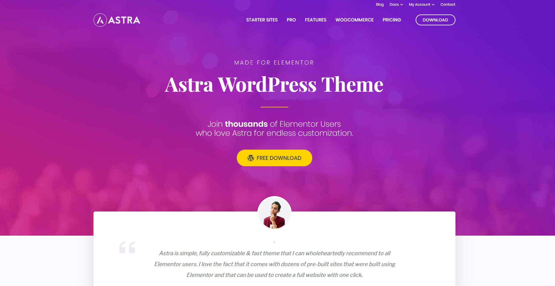 ASTRA WP theme for Elementor