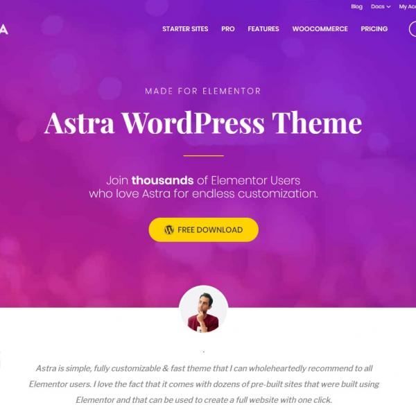 ASTRA WP theme for Elementor